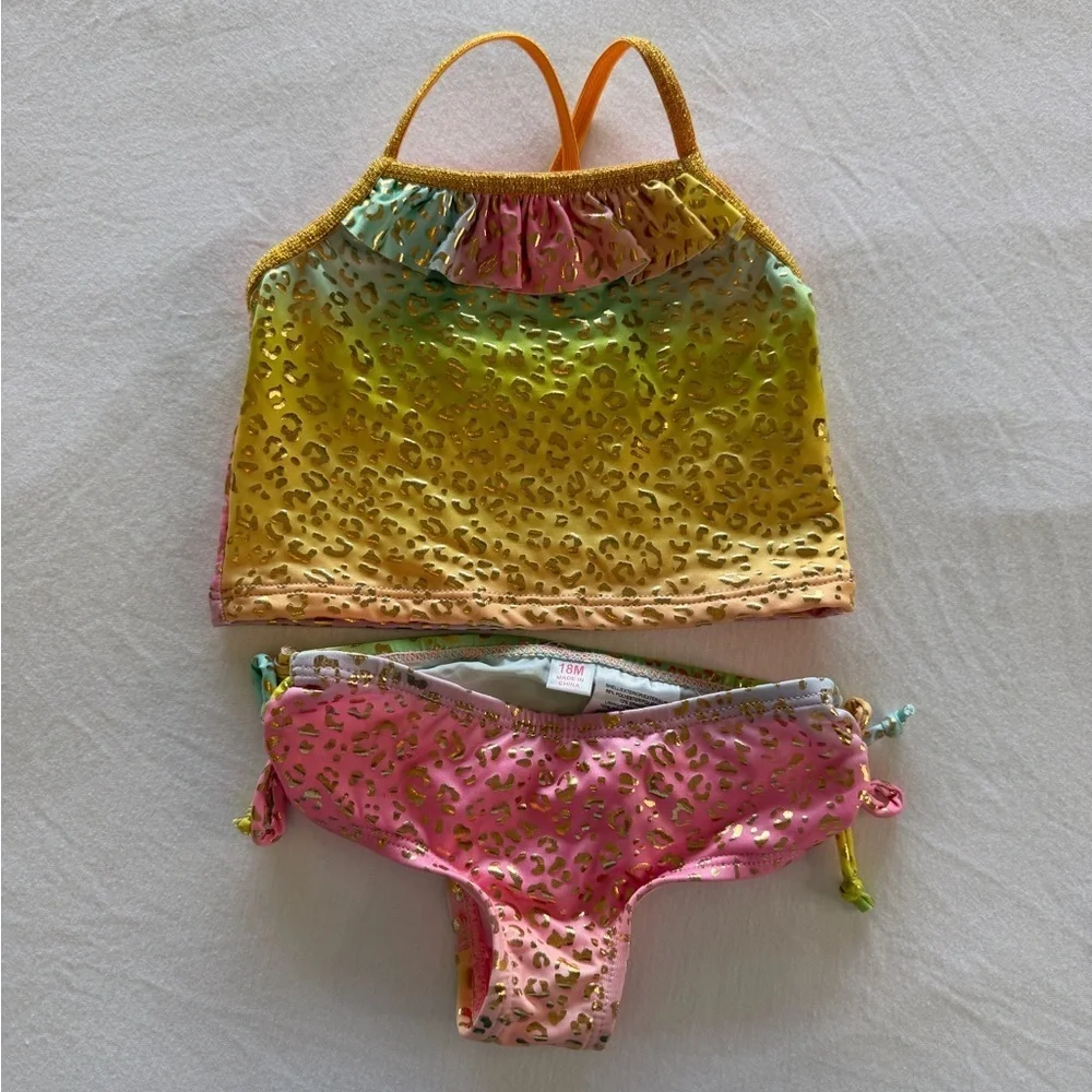 Pink‎ Platinum Baby Girl Rainbow Two-Piece Set | Gold Foil Cheetah | 18 Months